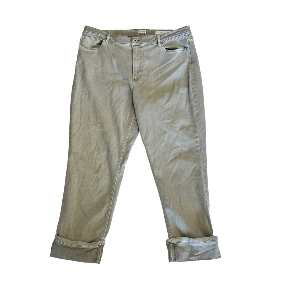 J. Jill Denim High Rise Cropped Jeans Sage Green Cuffed Straight Leg Size 14
